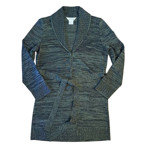 Misook Sweaters - Exclusively Misook Sweater Cardigan Acrylic Knit Tie-Belt Long Robe Green Medium